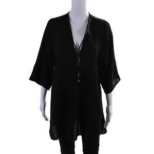 Robin Piccone Womens Cotton Blend Black Lace Up Short Sleeve Tunic Top Size S